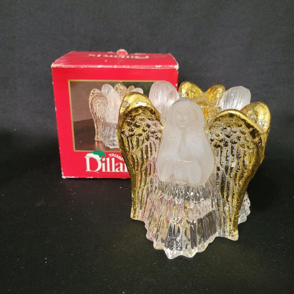Dillard's Trimmings 4" Tall Angel Votive Candle Holder Heavy Glass Gold Holiday